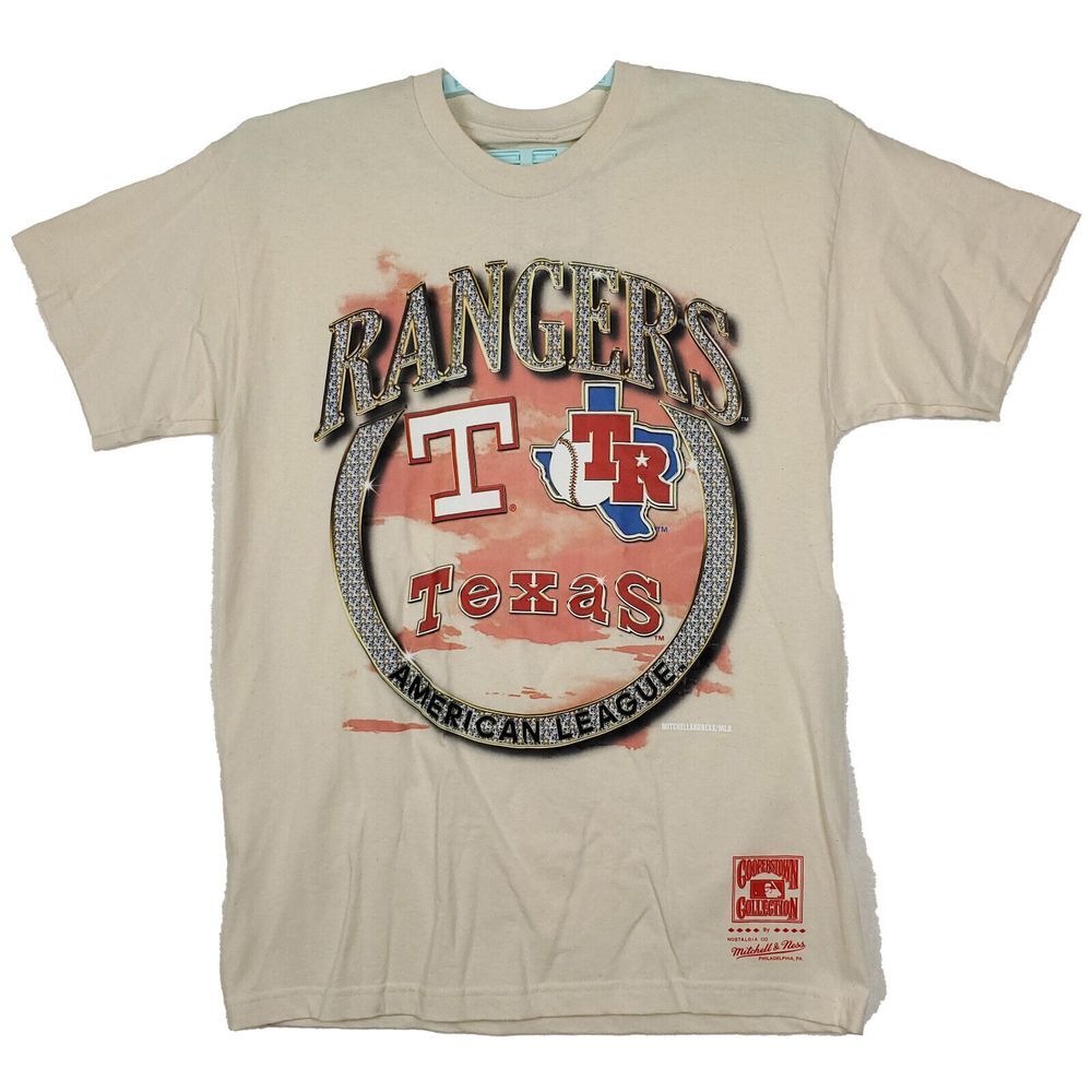 Texas Rangers Mitchell & Ness MLB Large‎ Shirt Diamond Cut Logo Cream NWT